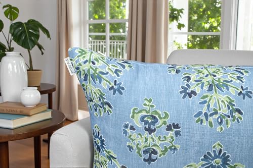 VAGMINE Coastal Block Print 20x20 Inch Throw Pillow Cover - Chambray Blue Buti Motif Pattern on Textured Polyester - Cushion Case for Couch Sofa - Chaman Floral - color: Chaman Floral, size: 20" x 20" (Pack of 1)