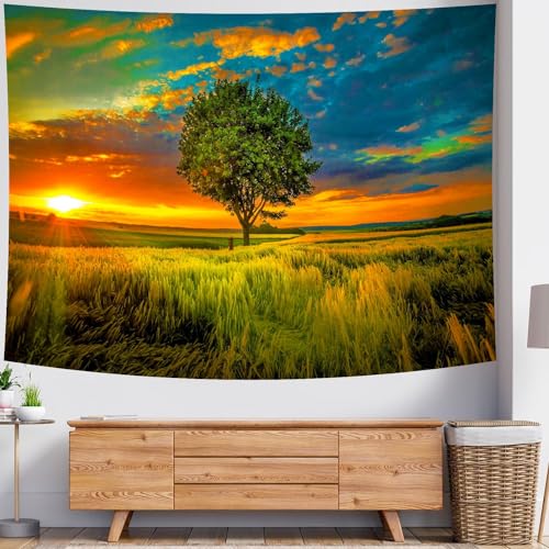 Delur Sunset Tree of Life Tapestry Forest Nature Landscape Wall Hanging Tapestry Scenic Tree Woodland Natural Sunrise Headboard for Bedroom Living Room Home Decor (51.2" x 59.1") - color: Sunset Tree, size: 51.2"L x 59.1"W