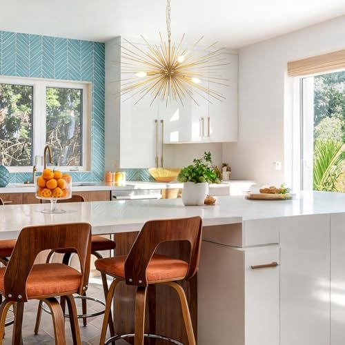 31in Modern Gold Sputnik Chandelier 4-Light Mid-Century Starburst Chandelier Light Fixture Over Table Large Satellite Chandeliers for Dining Room Foyer Entryway Kitchen Bedroom Living Room E12 - color: Golden 31" 4-Light