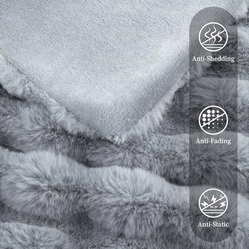Faux Rabbit Fur Throw Blanket for Couch, Fluffy Warm Plush Thick Bubble Blanket for Bed Sofa Living Room, Soft Cozy Furry Blanket, 50x60 inches, Gray - color: Gray, size: Throw50"x60"
