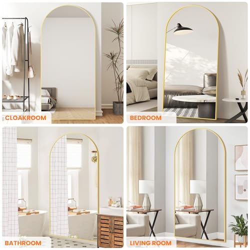 TRAHOME Full Length Arched Mirror, 75"x35" Standing Floor Full Body Mirror for Wall with Aluminum Alloy Frame for Bedroom, Living Room, Dressing Room(Gold) - color: Gold, size: 75"L x 35"W