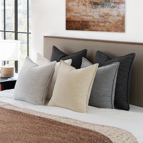 Chenille Linen Throw Pillow Covers 20x20 Set of 2, Thick Textured Boho Pillow Covers, Farmhouse Decorative Pillow Covers, Neutral Vintage Accent Covers for Couch Sofa Bed, Pale Blue - color: Pale Blue, size: 20" x 20" (Pack of 2)