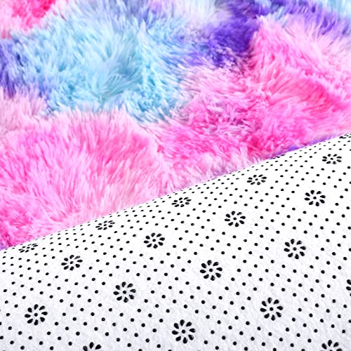 junovo Ultra Soft Washable Shaggy Rug - Non-Slip Oval Carpet for Nursery, Kids Bedroom & Home Decor (2.6x5.3ft Tie-Dye Hot Pink) | Plush Fluffy Floor Mat for Cozy Living Spaces - color: Tie-dye Hot Pink, size: 2.6' x 5.3'