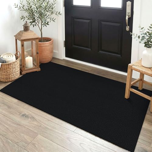 EARTHALL Washable Runner Rug 2x4 Ft Non Slip Runners for Hallways Cotton Rubber Backed Entryway Runner Braided Indoor Floor Runners Carpet for Entryway, Hallway, Kitchen, Bedroom, Black/Grey - color: Black/Grey, size: 2' x 4' (Runner)