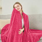inhand Hot Pink Fleece Twin Blanket, Lightweight Leaves Pattern Fuzzy Blanket for Couch Sofa, All Season Use, 60 x 90 Inches - color: Hot Pink, size: Twin/Twin XL-60x90 IN