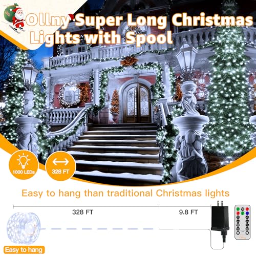 Ollny Christmas Lights Cool White, 600LED 197FT Christmas Tree Lights IP67 Waterproof, Plug in Fairy Lights with Remote 8 Modes Timer, Xmas Light for Outdoor Indoor House Holiday Decor - color: Cool White, size: 600 LEDs
