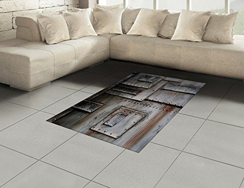 Lunarable Industrial Area Rug, Grunge Wall Old Style Closeup View of Rusty and Weathered Door Inspired Print, Flat Woven Accent Rug for Living Room Bedroom Dining Room, 4' X 5' 7", Brown Grey