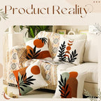 Mixweer 4 Pcs Boho Pillow Covers Set, 18 x 18 Inch Embroidered Pillow Cases, Sunset Leaf Mountain Boho Style Square Throw Cushion Cover for Couch Sofa Bed Bohemian Home Decor - style: Bohemian