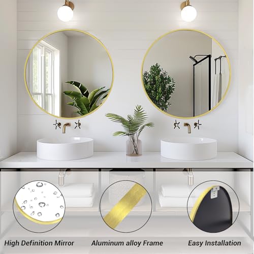 Sunniry Gold Circle Mirror, Round Mirror 20 inch, Gold Mirror Metal Frame, Round Wall Mirrors for Bathroom, Bedroom, Living Room, Entryway. - color: Gold, size: 20"L x 20"W