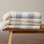 DII Rustic Farmhouse Cotton Cabana Striped Blanket Throw with Fringe, 50 x 60 - Cabana Striped Off-White with French Blue - color: Off-white With French Blue