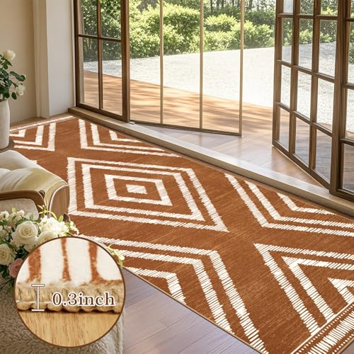 Boho 4x10 Hallway Runner Rugs Non Slip, Long Brown Washable Farmhouse Kitchen Rug Runners Non Shedding, Moroccan Floor Carpets for Bedroom Entryway Living Room Home Decor - color: Brown, size: 4' x 10' (Rectangular)