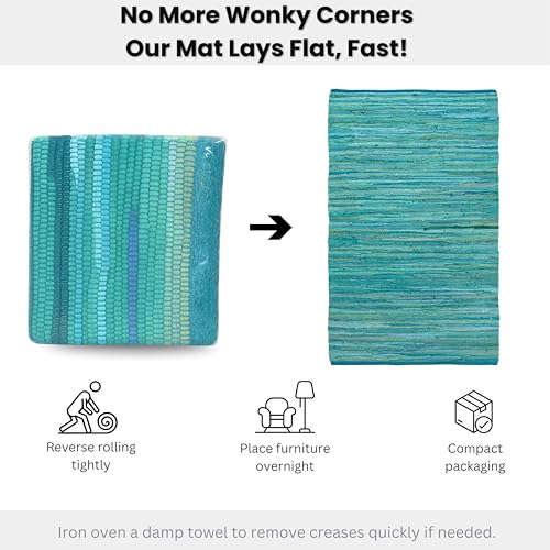 Ramanta Home 100% Cotton Hand Woven Tonal Chindi Rag Rug 3'x5' - Teal, Recycled Reversible Rugs, Boho Rustic Farmhouse Rugs for Living Room, Dinning Room, Kitchen Floor Mats - 36"x60" - color: Teal, size: 3 x 5 feet