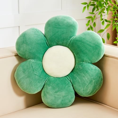 Kcvvcr Sage Green Flower Pillow, 14.9" Cute Flower Shaped Floor Pillow, Aesthetic Floral Plush Daisy Decorative Throw Pillows for Bed Sofa Couch - color: Al-dark Green, size: 14.9 Inch