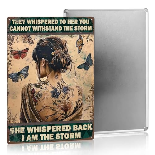 Boho Chic Decor Inspirational Quotes Wall Decor I Am The Storm Encouragement Gifts For Women Vintage Metal Sign For Home office 8×12 Inches - color: Back View, size: 8×12Inches