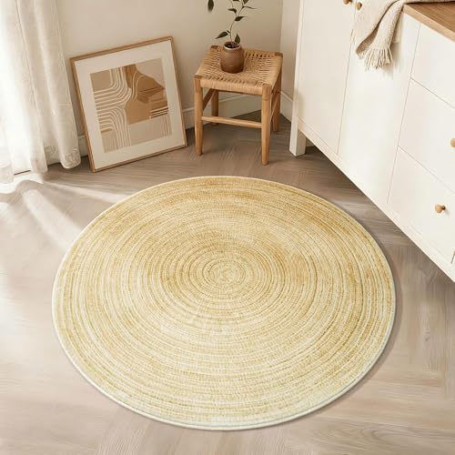 Asrug Imitation Jute Low Pile Round Rug Area Rug Washable Non-Slip Circle Rug Soft Plush Touch Circle Rugs Round for Kitchen Bathroom Living Bedroom Nursery, Carpet 3ft /36 inch/91 cm Yellow - color: Yellow, size: 3ft
