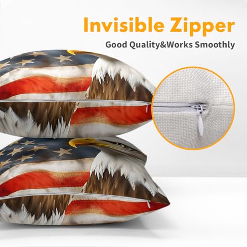 4th of July USA Bald Eagle Pillow Covers 22x22 Inch American Flag Stars Stripes Throw Pillows For Couch Soft Durable Cushion Covers Independence Memorial Day Pillow Cases for Bed Sofa Decor Set of 2 - color: 4th of July-eagle, size: 22" x 22" (Pack of 2)