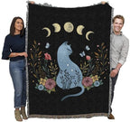 Pure Country Weavers Cat On The Hill by Episodic Drawing - Gift Tapestry Throw Blanket Woven from Cotton - Made in The USA (72x54) - color: Cat on the Hill, size: 72x54