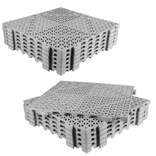 12PCS Drainage Interlocking Floor Tiles 11.8" x 11.8", Modular Interlocking Cushion Soft PVC Floor Non-Slip Splicing Waterproof Mat for Pool, Shower, Patio, Balcony, Bathroom, Kitchen, Yard（Grey） - size: Grey--12x12inch