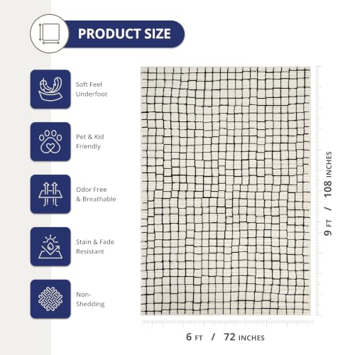 Abani Neutral Collection Cream Area Rug 6' x 9' for Living Room, Bedroom - Modern Design - Durable & Easy to Clean - color: Squares, size: 6' x 9' (Rectangular)