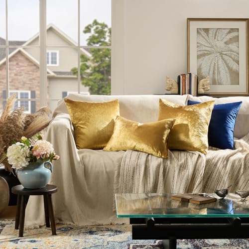 GIGIZAZA Gold Velvet Decorative Throw Pillow Covers for Sofa Bed 2 Pack Soft Cushion Cover 12x20 - color: Gold, size: 20" x 12" (Pack of 2)