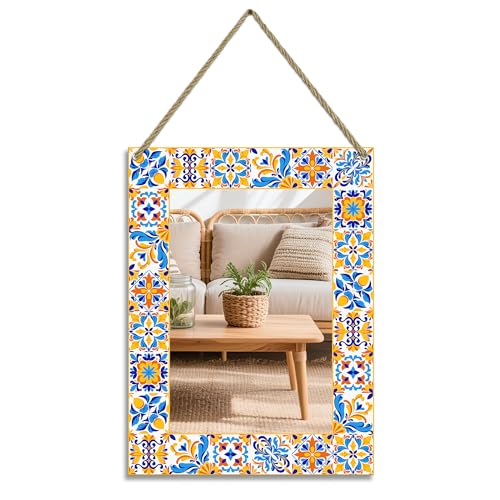 Rectangle Mirror for Wall, 12"x16" Decorative Mirrors, Yellow Mosaic Mirrors, Wall Decor Mirror with Hanging Rope for Living Room, Entryway, Bedroom, Dining, Kitchen - color: Mosaic Yellow