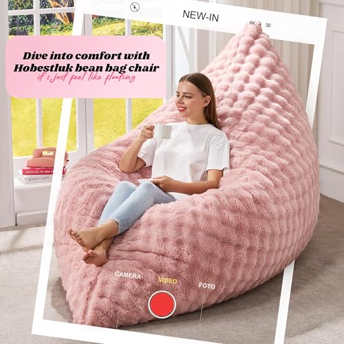 Hobestluk 3 in 1 Bean Bag Chair Giant Bean Bag Chairs for Adults with Bubble Cover Convertible Bean Bag Floor Cushion with Machine Washable Cover for Living Room (Bubble Pink) - color: Peach Pink