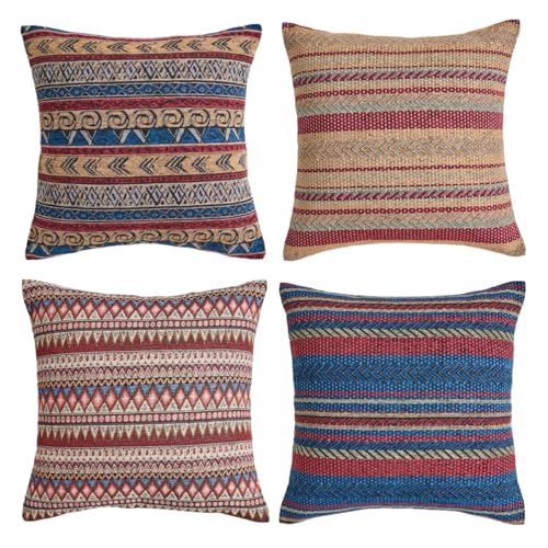 Couch Colorful Stripe Boho Throw Pillow Cover 18X18 Inch Set of 4 Farmhouse Decorative Vintage Pillow Cases Textured Cushion Pillows Covers for Sofa Living Room Bedroom Outdoor Patio Porch - color: Ethnic Weave, size: 18" x 18" (Pack of 4)