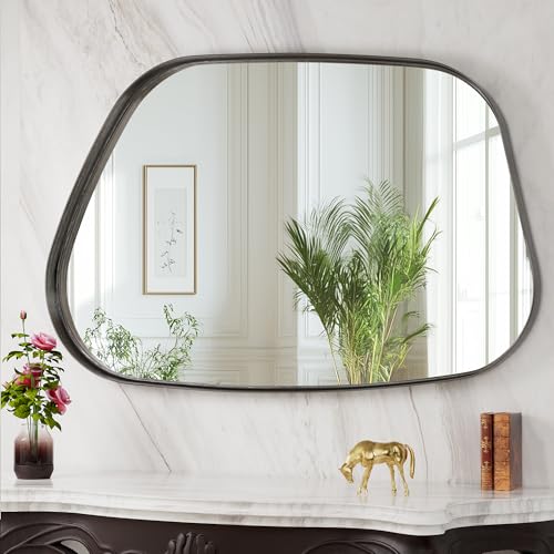 Irregular Wall Mirror 26"x40" Bathroom Mirrors Asymmetrical Artistic Decorative for Living Room Bedroom Bathroom Hallway Entryway,Trapezoid,Black - color: Black, size: 40"L x 26"W