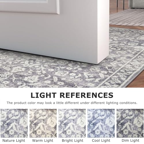Vintage Entryway Rug, Gray Ivory 2x3 Washable Non-Slip Carpet, Soft Thin Faux Wool Small Area Rug for Front Door, Kitchen, Bedroom, Foyer - color: Gray Ivory 01, size: 2' x 3' (Rectangular)