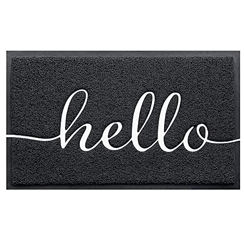 Door Mat (32"x20",Black), Welcome Mat Low Profile Front Doormat Indoor Outdoor Door Non Slip Rugs for Entryway, Patio, High Traffic Areas - color: Black-hello, size: 1'8" x 2'8" (Rectangular)