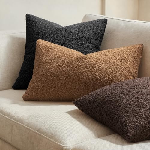 MIULEE 18x18 Inch Decorative Pillow Covers for Couch Bed Set of 2 Textured Boucle Neutral Throw Pillow Covers Black Accent Solid Pillowcases Sofa Living Room Home Decor - color: Black, size: 18" x 18" (Pack of 2)