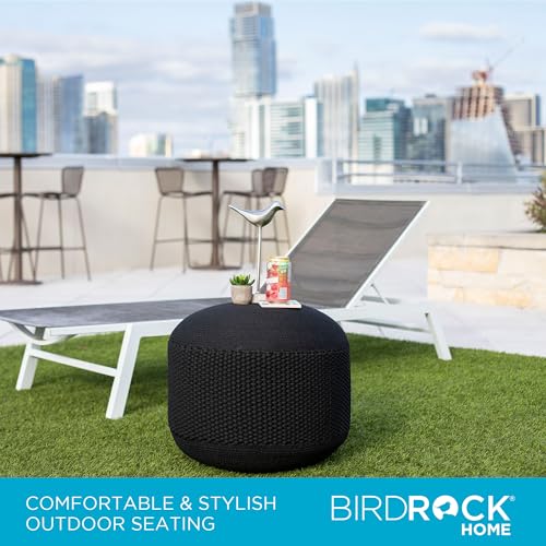 BIRDROCK HOME Outdoor Pouf Ottoman | Hand Woven Waterproof Foot Stool with Bead Bag Filling | Boho Foot Rest for Patio, Living Room, Porch & Outdoor Seating | Lightweight, Soft Stuffed Chair | Black - color: Black