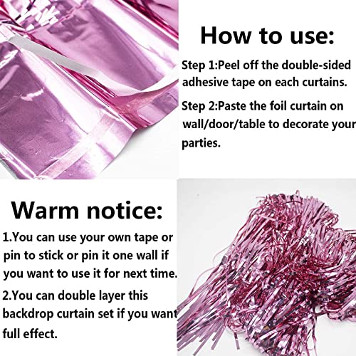 4 Pack Pink Foil Fringe Curtain Backdrop, 3.28Ft x 8.2Ft Metallic Tinsel Foil Fringe Streamer Curtains for Photo Booth Props, Birthday, Wedding, Valentine's Day Decoration Party Supplies - color: Pink