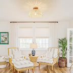 Boho Ceiling Light Fixture Rattan Flush Mount Ceiling Light Bedroom Chandelier Hand-Woven Lamp Shade Wooden Base Small Chandelier Boho Ceilings Lamp for Hallway Nursery Kitchen - color: Cream white-Ceiling light
