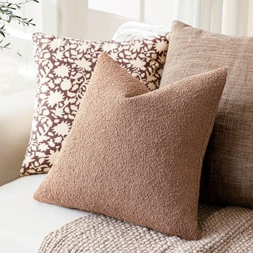 Foindtower Set of 2, Decorative Textured Boucle Throw Pillow Covers Accent Solid Pillow Cases Neutral Couch Cushion Case for Chair Sofa Bedroom Living Room Home Decor 16x16 Inch Dusty Orange Hazel - color: Hazel, size: 16" x 16" (Pack of 2)