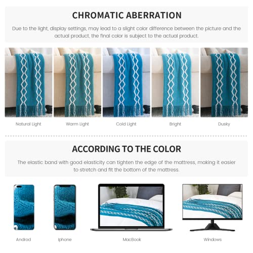 BOURINA Fluffy Chenille Knitted Fringe Throw Blanket Lightweight Soft Cozy for Bed Sofa Chair Throw Blankets, Teal 50" x 60" - color: A-teal, size: 50"×60"