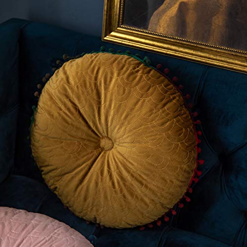 vctops Velvet Soft Round Chair Pads Cute Gradient Pom Pom Indoor Dining Chairs Cushion (Yellow, Diameter 16") - color: Yellow, style: Diameter 16 Inch