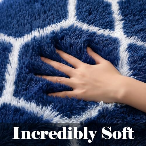 ONASAR Area Rugs for Bedroom Living Room, 4x6 Fluffy Navy Blue and White Throw Rug for Home Decor, Geometric Soft Shaggy Plush Floor Carpet for Kids Girls Boys Teen Nursery Dorm Office - color: 7- Navy / White, size: 4' x 6' (Rectangular)