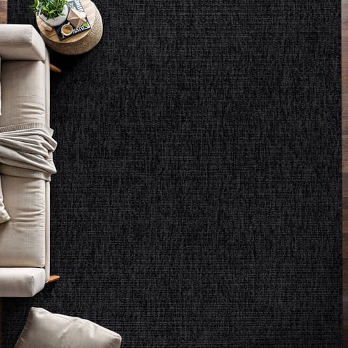 Beverly Rug Easy Jute Large Rug 9x12 Solid Washable Durable Outdoor Indoor Area Rugs for Living Dining Room Patio Office Stain Resistant Non Shedding Indoor Outside Carpet (9 x 12 Dark Gray) - color: Dark Gray, size: 9' x 12' (Rectangular)