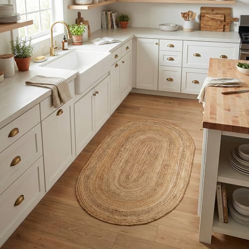 Super Area Rugs Boho Oval Jute Rug - All Natural Soft Jute Braided Hand-Woven Rug Natural Beige 3' X 5' - color: Natural, size: 3' x 5' (Oval)