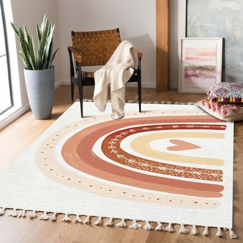 Boho Rug Scandinavian Nursery Rainbow Print for Playroom with Neutral Area Carpet Patio Hallway Runner Mat Pad Minimalist Home Decor Living Room Bedroom Indoor Outdoor, Multi3, 90x150cm - color: Multi3, size: 90x150cm