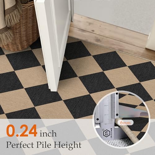 PureCozy 2x3 Checkered Easy Jute Kitchen Front Doormat Non Slip Washable Neutral Area Rug Diamond Non Shedding Low Pile Black Checkerboard Floor Carpet for Farmhouse Entryway Porch Doorway - color: Black|checkerboard-1, size: 2' x 3' (Rectangular)