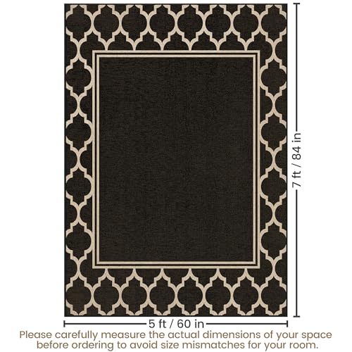 Washable Moroccan Easy Jute Rug, 5x7 Neutral Outdoor Indoor Patio Farmhouse Large Bordered Rugs, Woven Thin Non Slip Carpet Mat for Livingroom Bedroom Classroom Backyard Kids Nursery Play Room - color: Moroccan Black, size: 5' x 7'