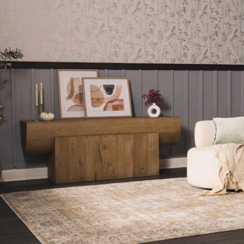 Hauteloom Borah Area Rug - Floral Border Medallion Damask Distressed - Traditional Oriental Transitional Oushak Farmhouse - Light Brown, Cream, Medium Brown, Tan, Gray - 7'10" x 10'2" - color: Light Brown, Cream, Medium Brown / Kerem, size: 7'10" x 10'2"