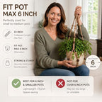 Macrame Plant Hanger Indoor, 23" No Tassel Hanging Plant Holder, Sturdy Flower Pot Holder with Hooks - Brown (Pot NOT Included) - color: Brown, size: 23"-1pc
