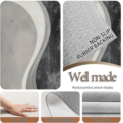 2 X 3 ft Washable Area Rugs Retro - Soft Non-Slip Indoor Carpet with Wavy Stripes Texture Pattern for Living Room Bedside Doormat Under the Table, Grey Print Low-Pile Throw Rugs - color: Grey 5, size: 2' x 3' (Rectangular)