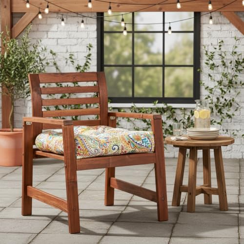 20x20 Square Tufted Outdoor Seat Cushion, Reversible Patio Chair Cushion with Ties, Durable Polyester Fabric, Eco-Friendly Recycled Fill, Weather-Resistant – Jamboree Paisley, Single