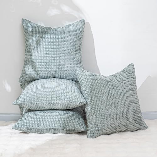 Pack of 4 Throw Pillow Covers 16x16 inch Aquamarine Boho Cushion Covers Decorative Farmhouse Pillow Covers for Couch Bed Sofa Living Room Home Decor Soft Square Pillowcase - color: Aquamarine, size: 16" x 16" (Pack of 4)