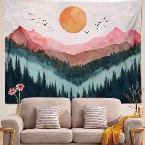 keowhsf Sunset Mountain Forest Tapestry - Large Nature Landscape Wall Hanging, Aesthetic Pine Tree Scenery Wall Art for Bedroom & Living Room Decor - color: Sunset1, size: 48"L x 36"W