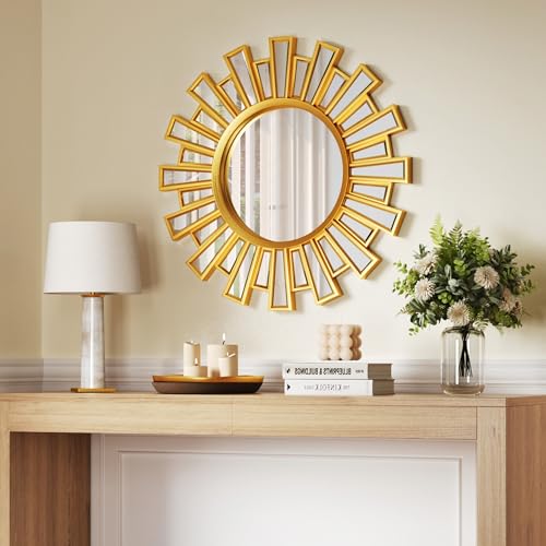 Gold Sunburst Mirror, 24" Large Starburst Mirror,Wall Mirrors Decor for Living Room, Bedroom, Fireplace,Hallway,Entryway - color: Gold-02, size: 24"L x 24"W